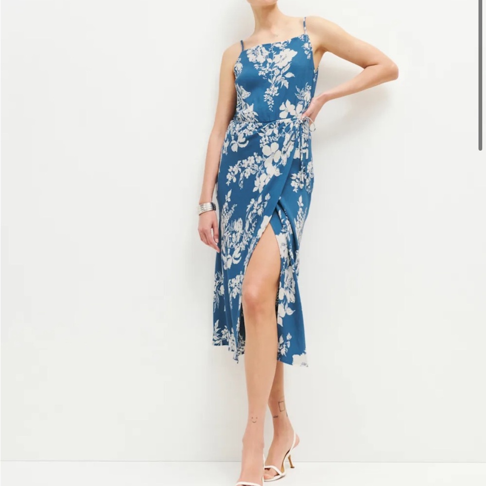 Reformation Floral Blue Midi Slit Dress